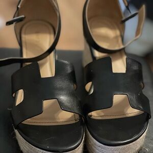 BAMBOO Black wedge  Sandals with Wide Strap